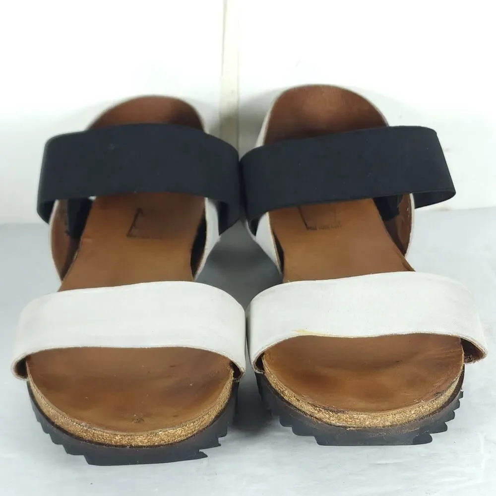 Miz Mooz Women's Astrid EU38 US7,5 Leather Ivory Elastic Strap Slip On Sandals